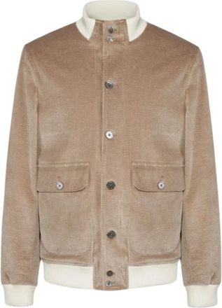 Fefē Bomber Jackets, male, Beige, Size: M Bomber in velluto