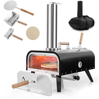 Costway Forno per Pizza Portatile, Forno da Esterno con Pietra per Pizza Rotante a 360&deg;, Termometro e Copertura Impermeabile, in Acciaio