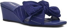 Anne Klein Dara Bow Wedge Slide Sandal in Navy Knit at Nordstrom Rack, Size 5.5