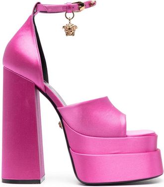 Versace Medusa charm platform sandals - women - Calf Leather/Calf Leather/Fabric - 38.5 - Pink