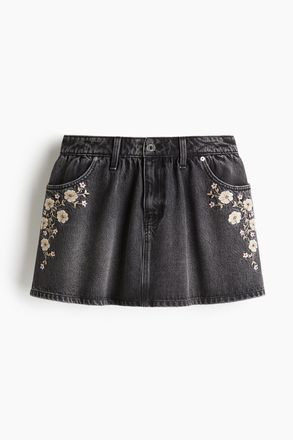H&M Minijupe aus Denim - Dunkles Denimgrau/Blumen