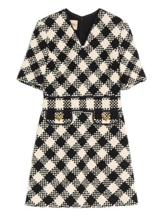 Valentino Garavani damier tweed mini dress - women - Cotton/Wool/Viscose/Polyamide/Acrylic/Mohair/Acetate/Silk - 42 - Black
