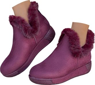Generic Slip On Snow Boots Women Fur Lined Thermal Winter Booties Flat Slip On Chelsea Boots Solid Classic Ankle Boot Warm Round Toe Hiking Boot Non-Slip Shor