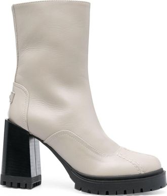 Furla Grey Climb Mid Chunky Block Heel Zipper Leather Ankle Boots