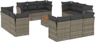 vidaXL Set Sof&aacute;s De Jard&iacute;n Con Cojines 13 Piezas Rat&aacute;n Sint&eacute;tico Gris Vidaxl