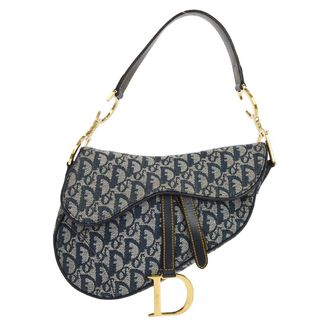 Dior Saddle Handbag Oblique Canvas Navy Canvas Handbag (Pre-Owned)