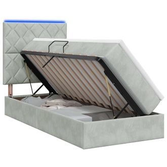 vidaXL Cama De Almacenamiento Led Con Colch&oacute;n Gris Claro 100 X 200 Cm Vidaxl