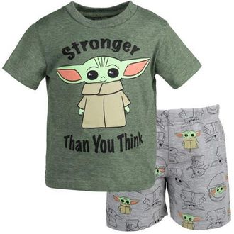 Star Wars The Mandalorian Grogu 2-Piece T-Shirt and Shorts Set in Grogu Olive Grey at Nordstrom, Size 12M