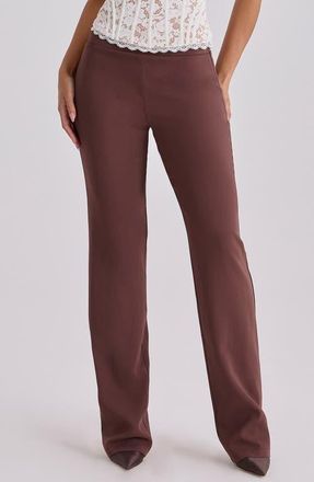 House of CB Chiara Straight Leg Crepe Trousers in Brown at Nordstrom, Size X-Large