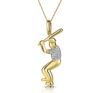 The Diamond Store 0.02ct Diamond Pave Baseball Player Necklace in 9K Gold
