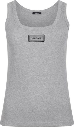 Versace Stretch Ribbed Katoenen Tanktop - Dames - Tops zonder mouwen - Grijs - S - Katoen - Tops