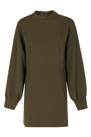 Essentiel Dusty Green Rhinestone Puffed-Sleeve Mini Dress