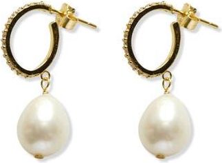 Argento Vivo Cubic Zirconia & Cultured Pearl Drop Huggie Hoop Earrings in Gold at Nordstrom Rack
