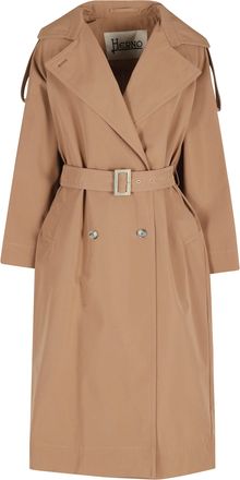 Herno Camel Long Trench Belted Double-Breasted Cotton Trench Coat