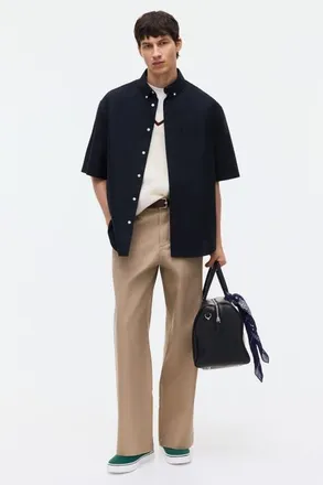 H&M Relaxed Fit Short-sleeved Oxford Shirt in Black at Nordstrom, Size X-Small