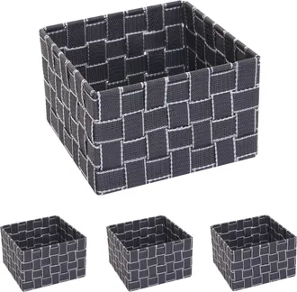 Hhg Hhg - Nunca Usado] Juego De 4 Cestas De Almacenaje 258, Cesta Decorativa Cesta De Almacenaje Estanter&iacute;a Deco 12x19x19cm, Gris Oscuro