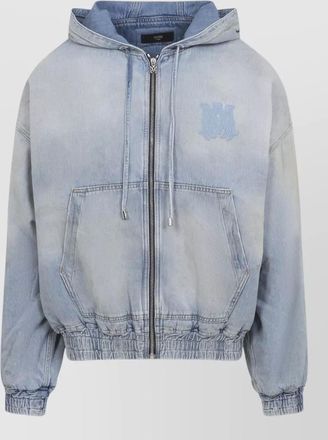 Amiri denim zip hoodie hood pockets cuffs hem