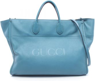 Gucci Blue Leather Handbag Tote Bag (Pre-Owned)