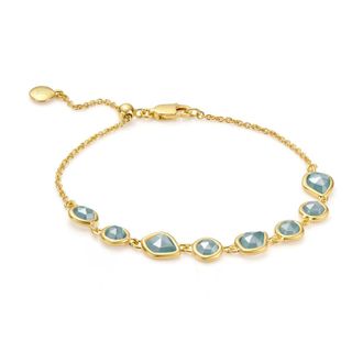 Monica Vinader Gold MV Siren Bezel Gemstone Chain Bracelet Aquamarine