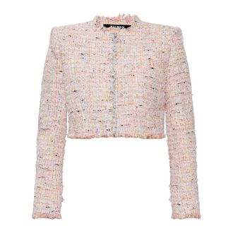 Balmain Cropped Tweed Jacket - female - Balmain - Tweed Jackets - Pink - 2XS - Jackets