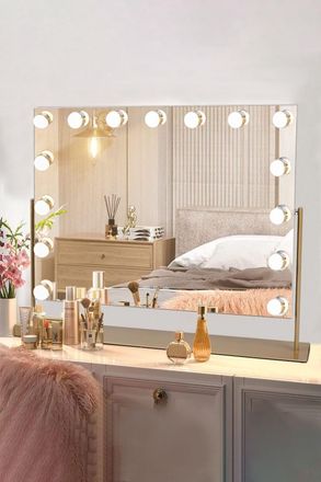 Living and Home 15 LED Lights Bulbs Adjustable Angle Hollywood Vanity Mirror Dressing Tabletop,3 Lighting Modes Lighted