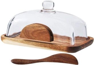 OEM Mantequera Con Tapa, La Tapa De Vidrio Herm&eacute;tica Mantiene La Mantequilla Suave, Mantequera Con Tapa, Fabricada En Vidrio Y Madera De Acacia