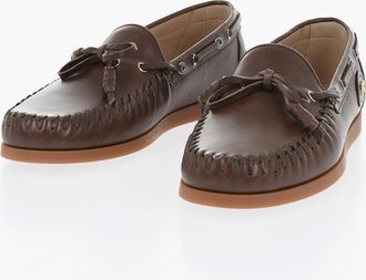 Valentino GARAVANI Leather Deck Loafers With Gold Monogram Valentino