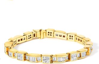 House of Brilliance 14K Yellow Gold 7.0 Cttw Baguette Cut Diamond Alternating Box and Wave Link Bracelet