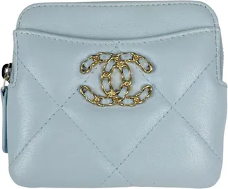 Chanel Light Blue Leather Coin Purse/Coin Case (Pre-Owned)