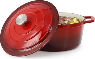 MegaChef 5 Quarts Round Enameled Cast Iron Casserole with Lid in Red at Nordstrom