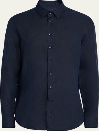 Giorgio Armani Mens Classic Solid Linen Sport Shirt