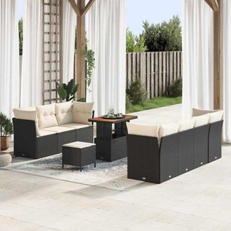 vidaXL Vidaxl - Conjunto De Sof&aacute; De Jard&iacute;n 10 Pcs Negro Y Crema 90 X 55 X 71 Cm
