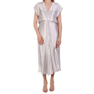 Patrizia Pepe Satijnen jurk met V-hals - Dames - Feestkleedjes - Grijs - XL - Satijn - Kleedjes