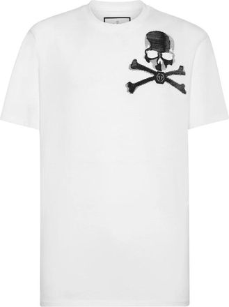 Philipp Plein T-shirt Round Neck SS Skull & Bones - Heren - T-shirts - Wit - 5XL - Katoen - Tops