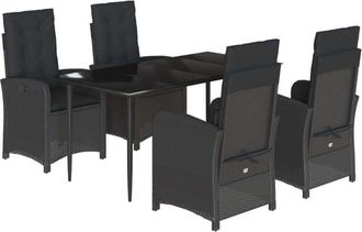 vidaXL Set De Muebles Jard&iacute;n 5 Pzas Con Cojines Rat&aacute;n Sint&eacute;tico Negro Vidaxl