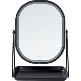 Beliani Espejo De Maquillaje Led De Metal Plateado Negro 20 X 32 Cm Tocador Dordogne
