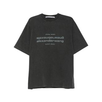 Alexander Wang Logo Print T-Shirt - Dames - Tops - Grijs - Maat: S Katoen