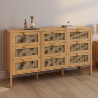 IDMarket C&oacute;moda De 9 Cajones Edhen Xxl De 136 Cm, De Madera Y Mimbre