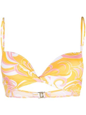 Pucci Albizia-print padded bikini top - women - Spandex/Elastane/Spandex/Elastane/Recycled Nylon/Recycled Nylon - 40 - Yellow