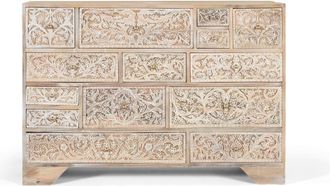 Giner&Colomer C&oacute;moda en madera de mango con 14 cajones tallados y pintados a mano