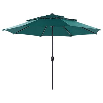 Beliani Sombrilla De Poli&eacute;ster Verde Esmeralda Negro 285 Cm Varilla Manivela Bibione