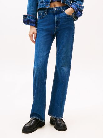 Tommy Jeans Bootcut-Jeans TOMMY JEANS CLEO MID BOOTCUT BI0152, Damen, Gr. 27, L&auml;nge 32, blau (denim schwarz), Denim/Jeans, Obermaterial: 99% Baumwolle, 1% Elastha