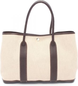 Herm&egrave;s Beige Brown Toile H Leather Handbag Tote Bag (Pre-Owned)