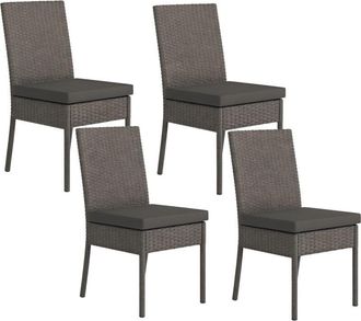 OUTSUNNY 4 PCs Rattan Garden Chairs with Cushion, Wicker Dining Chairs Dark Grey