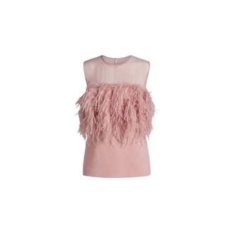 Alberta Ferretti Top de Sat&eacute;n Enver con Plumas - Tops - Mujer - Rosa - XL