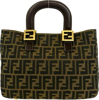 Fendi Black Brown Canvas Leather Handbag Tote Bag (Pre-Owned)
