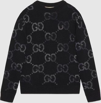 Gucci Wool Sweater With GG Intarsia, Size XXXL, Black, Ready-to-wear