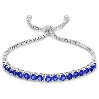 MAX + STONE 925 Sterling Silver Round Gemstone Bolo Adjustable Bracelet