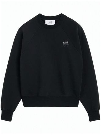 Ami Relaxed-Fit Black Long-Sleeve Sweatshirt With Embroidered Detail