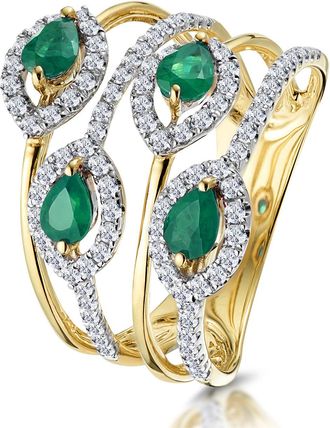 The Diamond Store Emerald and Diamond Halo Statement Ring 18K Gold - Asteria Collection